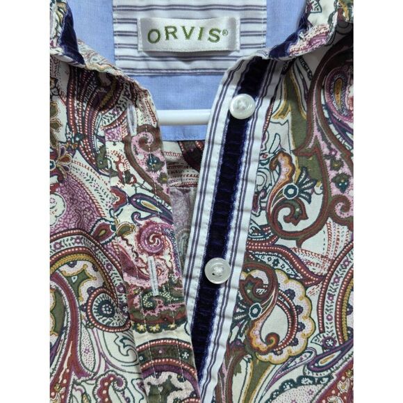 Orvis Women's Multi-Color Paisley Cotton Button-Front Long-Sleeve Shirt Size 14 - Picture 4 of 9